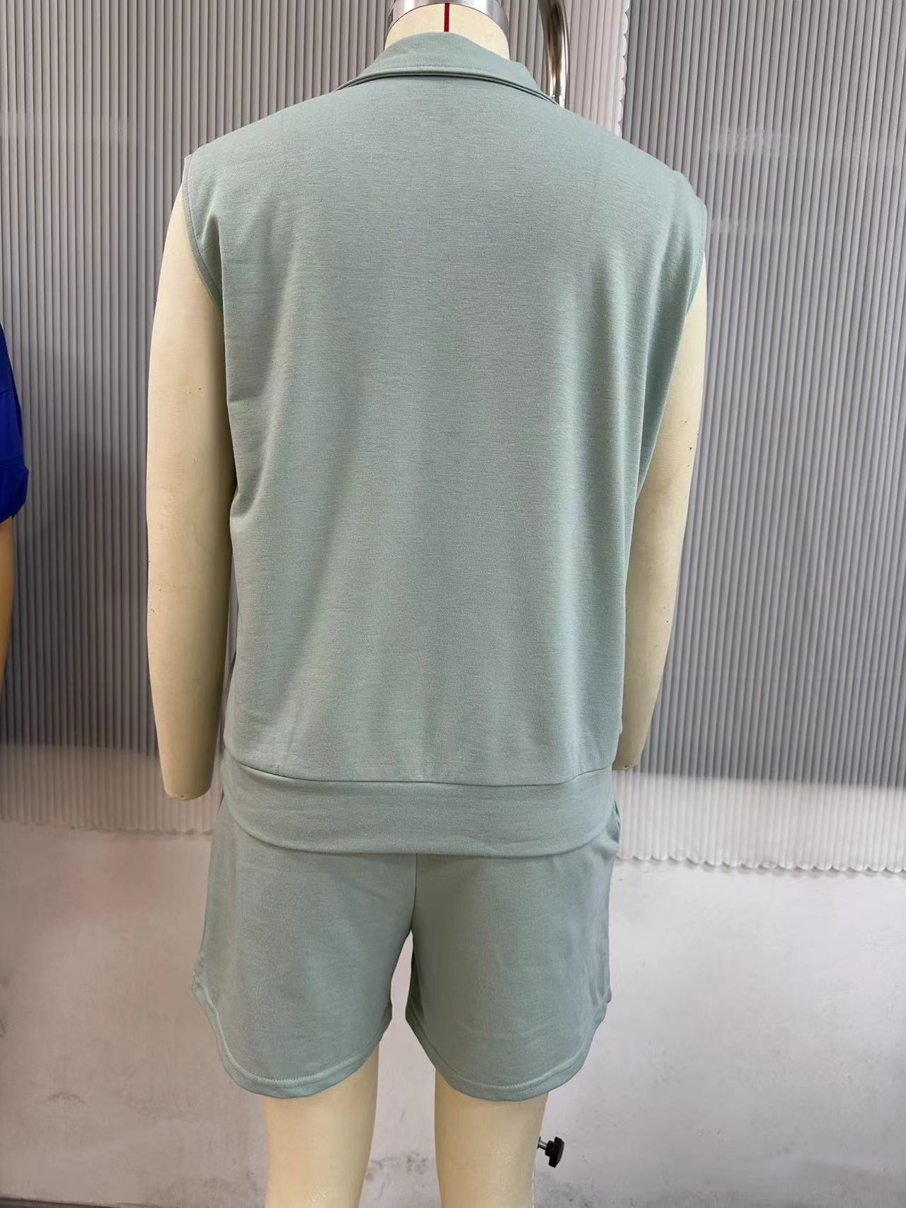 Women Sleeveless Sweatshirt Shorts Suit Casual Sportswear With Pockets
