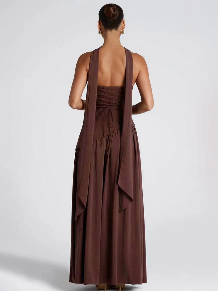 Asymmetric Design Strapless Maxi Party Dress With Scarf For Women 2026