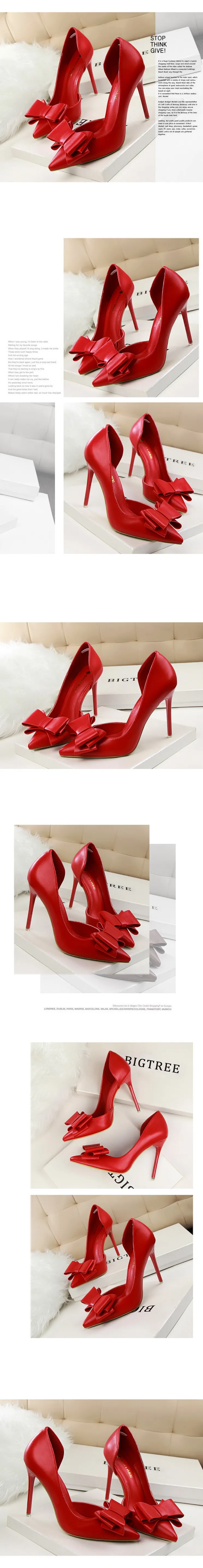 Shoes Bow-knot Woman Pumps Stiletto 10.5 Cm Women Basic Pump Pointed Toe Classic Pumps Sexy High Heels Women Shoes