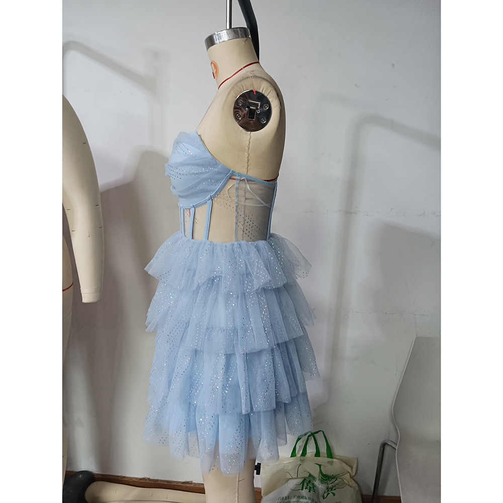 French Princess Dress Women Clothing Elegant Birthday Cocktail Super Fairy Tube Top Student Graduation Evening Dress