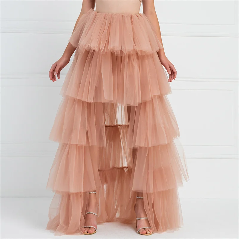 Tulle Skirts Women y2k Solid Color Elastic High Waist Asymmetrical Hem Long Skirts Summer Evening Party Skirt Clubwear