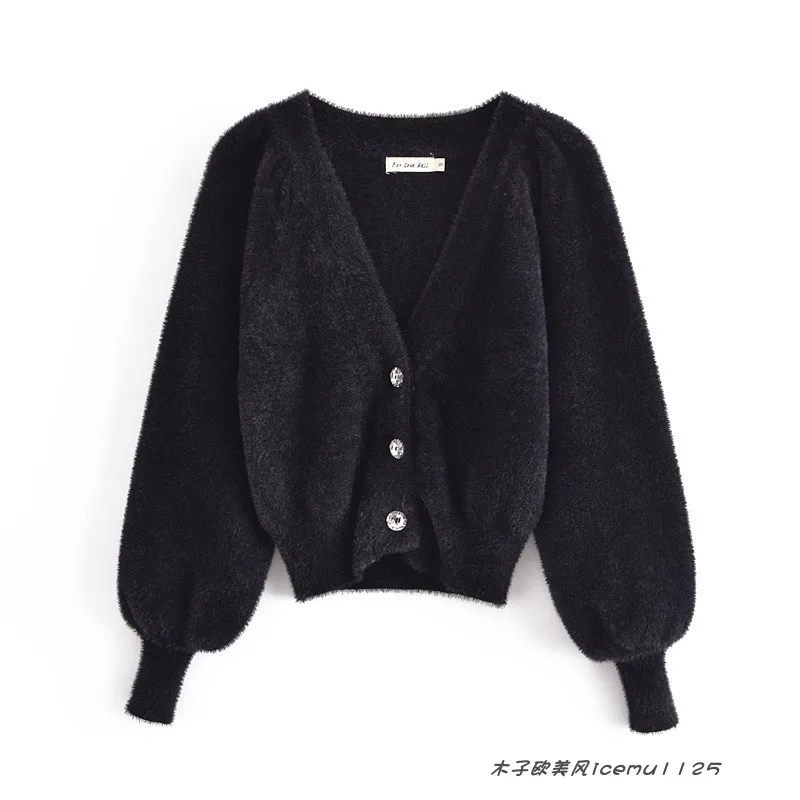 Women's 3-piece Set Korea Style White Cardigan Furry Single-breasted Button Tank Top Knitted Sweater Jumper Shorts Pants Set