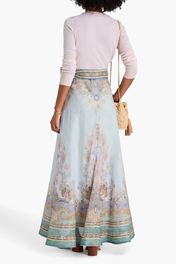 Next Vacation Linen Blend Paisley Print High Rise Tie-up Waist Maxi Skirt
