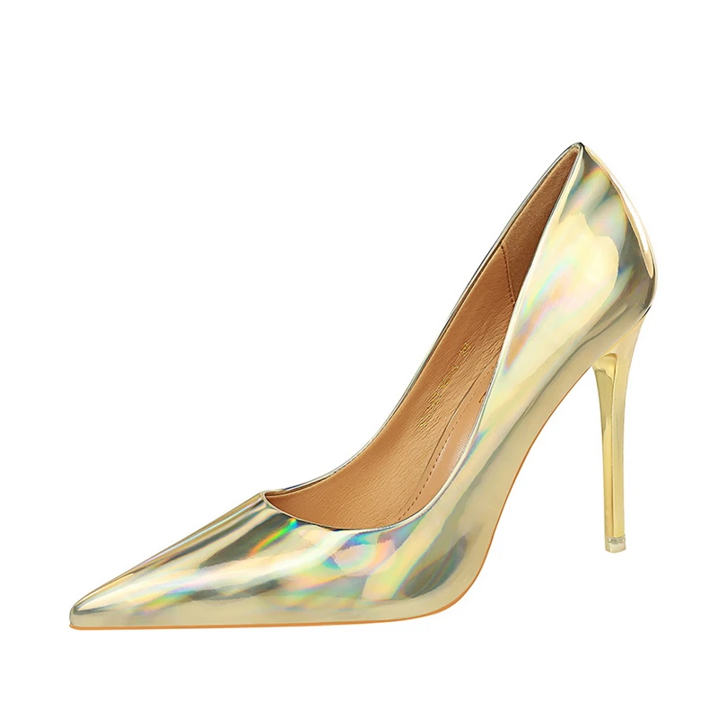 Women 10.5cm High Heels Blue Green Valentine Pumps Luxury Glossy Stripper Stiletto Wedding Bridal Fetish Shoes Plus Size 43