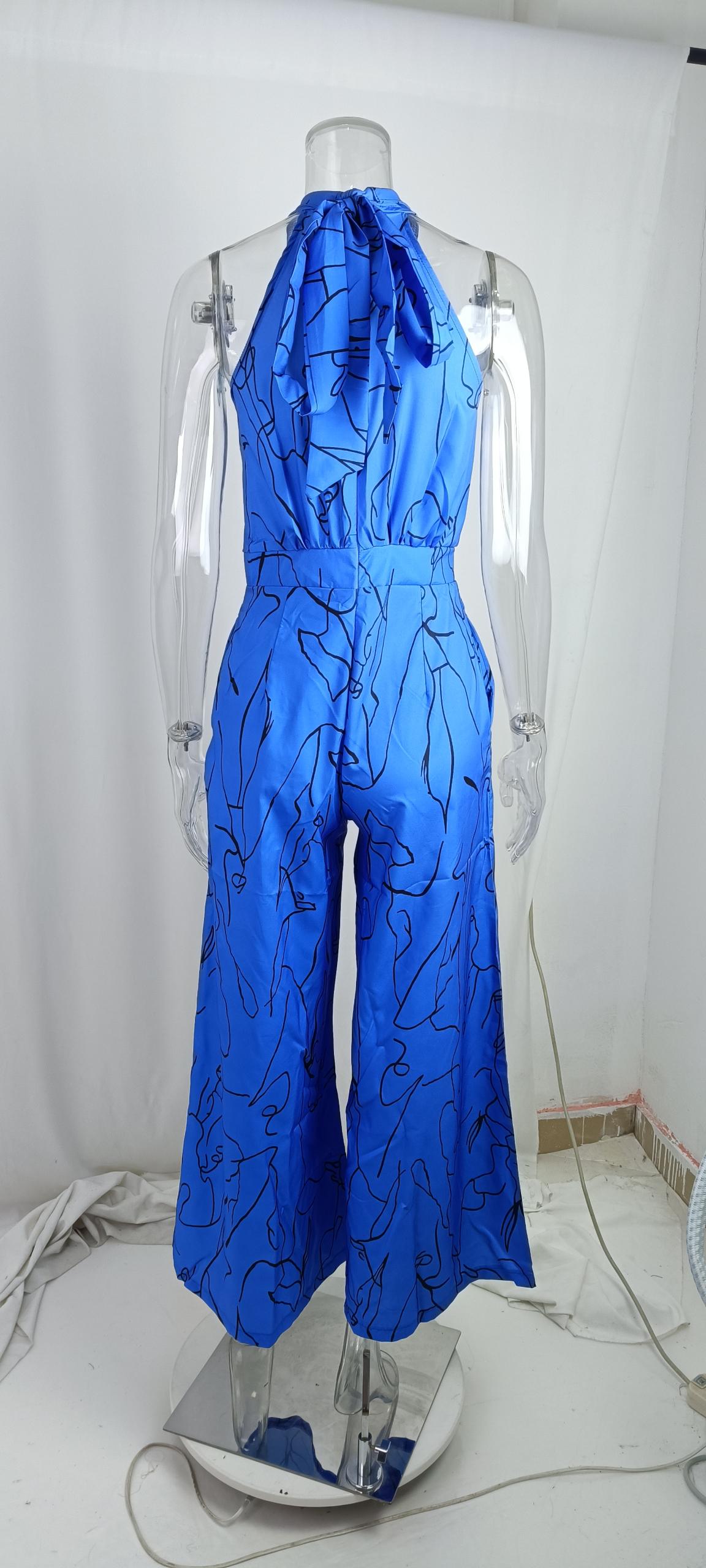 Summer Women Clothing Elegant High Waist Lace up Sleeveless Halter Trousers Jumpsuit