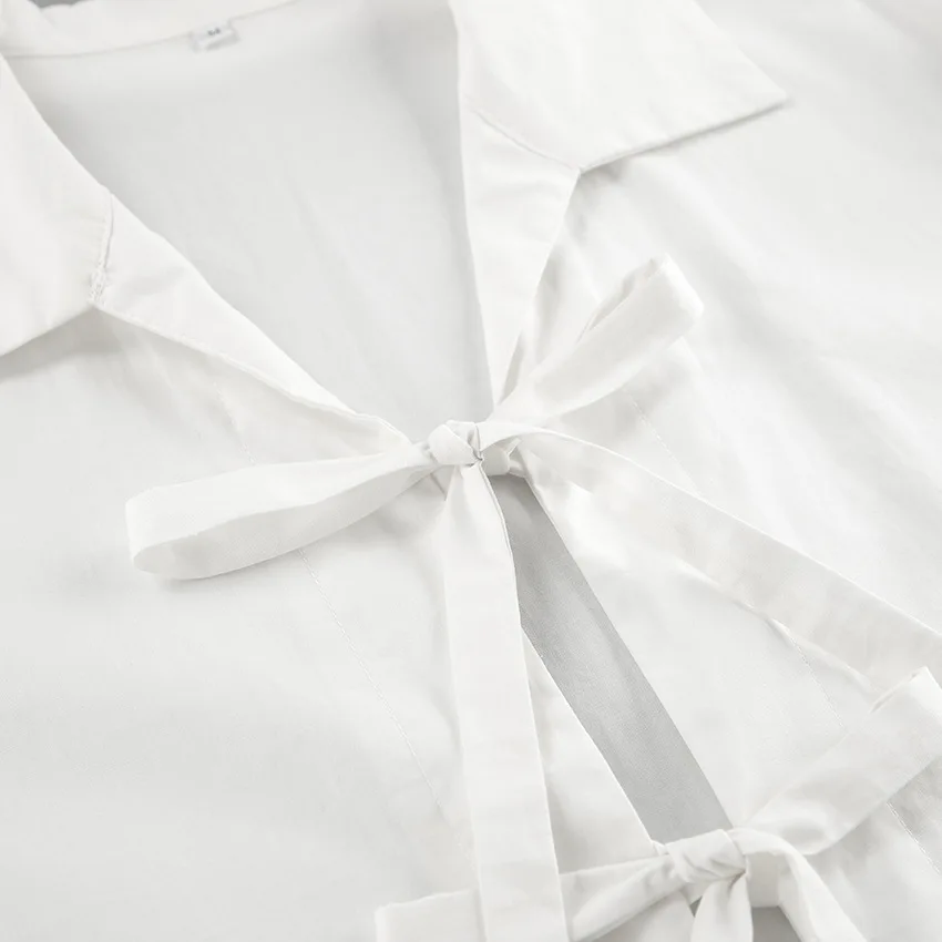 Chiffon Lace-Up Hollow Out Shirts Women's Lapel Patchwork Bandage Long Sleeve Fashion Blouse Top Female White Outwear