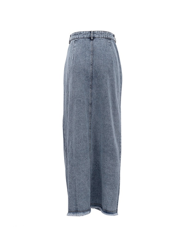 Retro High Waist Slit Denim Skirt