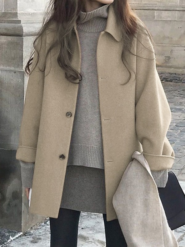 Button Front Wool Blend Long Coat