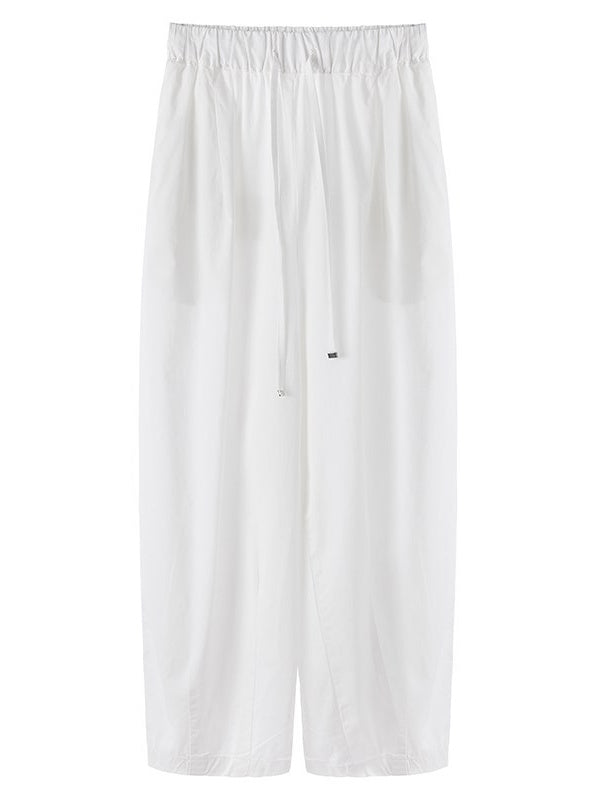 100% Cotton Wide-leg Cropped Trousers With Pockets And No Stretch