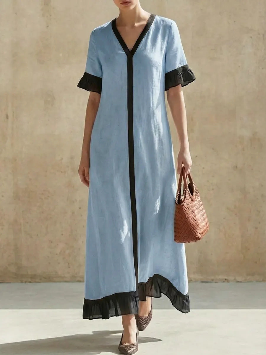 Solid Color Patchwork Dress, Gentle And Simple Long Skirt