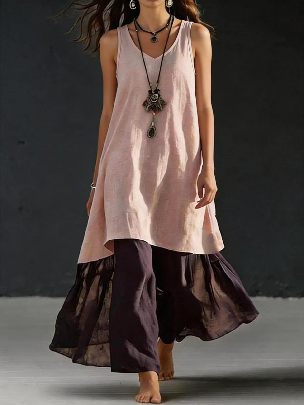 Solid Color Patchwork Dress, Gentle And Simple Long Skirt