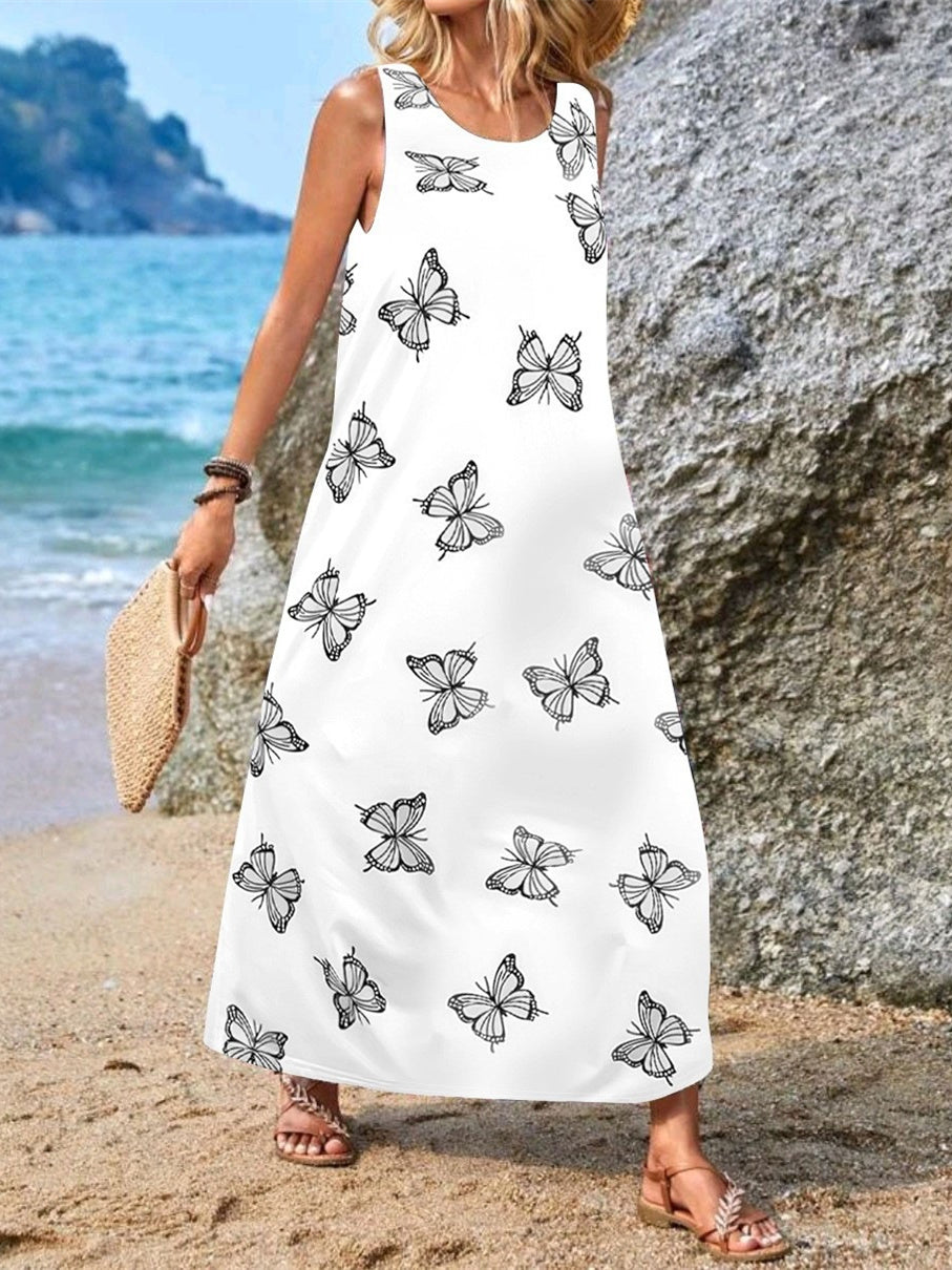 Women's Pocket Floral Print Midi Dress