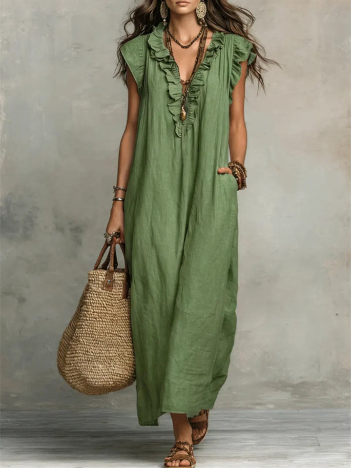 Solid Color Patchwork Dress, Gentle And Simple Long Skirt