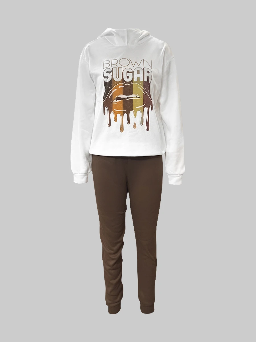Autumn Winter 2pcs Set Letter Print Pocket Tracksuit Set Women Sportwear Fleece Hoodies Pullover Sweatshirts Pants Outfits