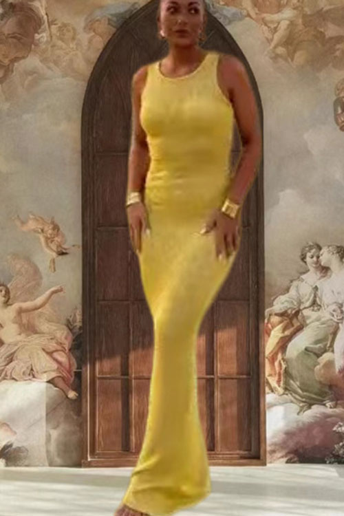 U Neck Sleeveless Sequin Bodycon Maxi Dress