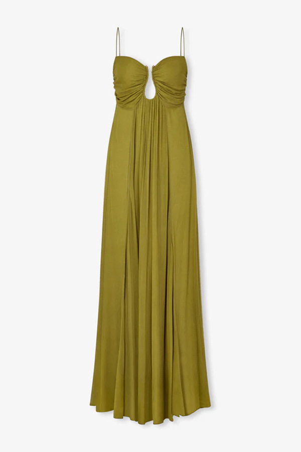 Soft and Elegant Metal Hollow Design Back Smocked A-line Slip Maxi Dress