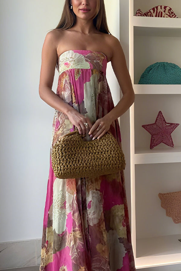 Shelia Ethnic Floral Print Off Shoulder A-line Maxi Dress