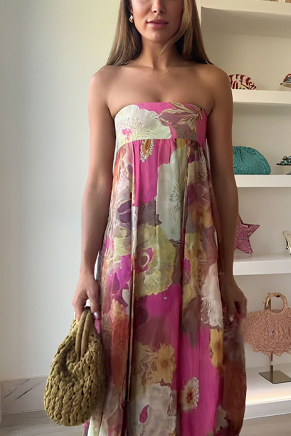Shelia Ethnic Floral Print Off Shoulder A-line Maxi Dress