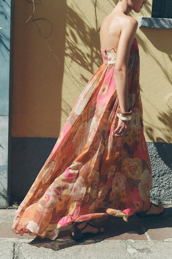Shelia Ethnic Floral Print Off Shoulder A-line Maxi Dress
