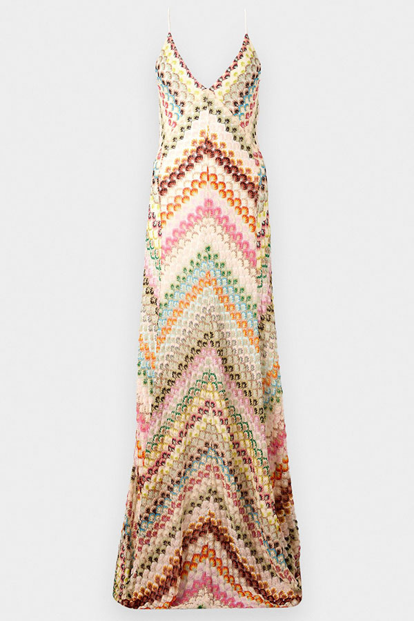 Missoni Summer Knit Colorful Herringbone Print Open Beck Maxi Dress