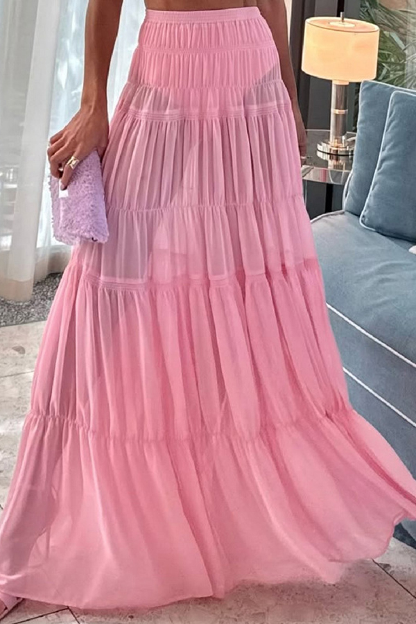 Stunning Chiffon Elastic Waist Layered A-line Maxi Skirt