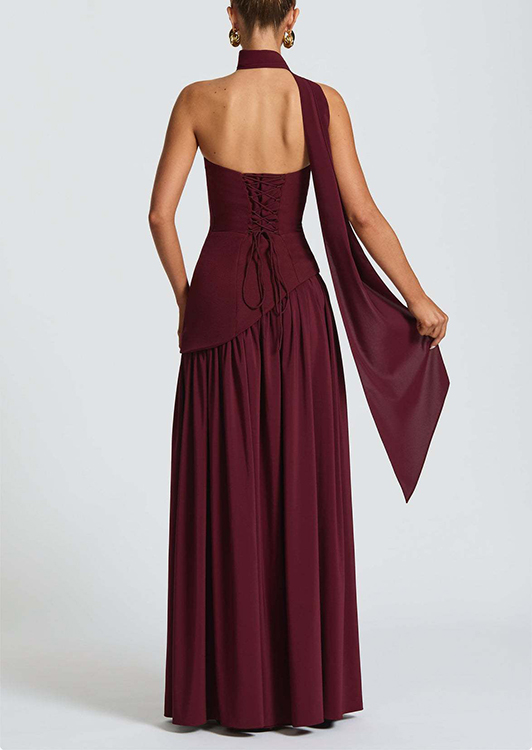 Strapless Back Lace-up High Slit Splice Maxi Dress