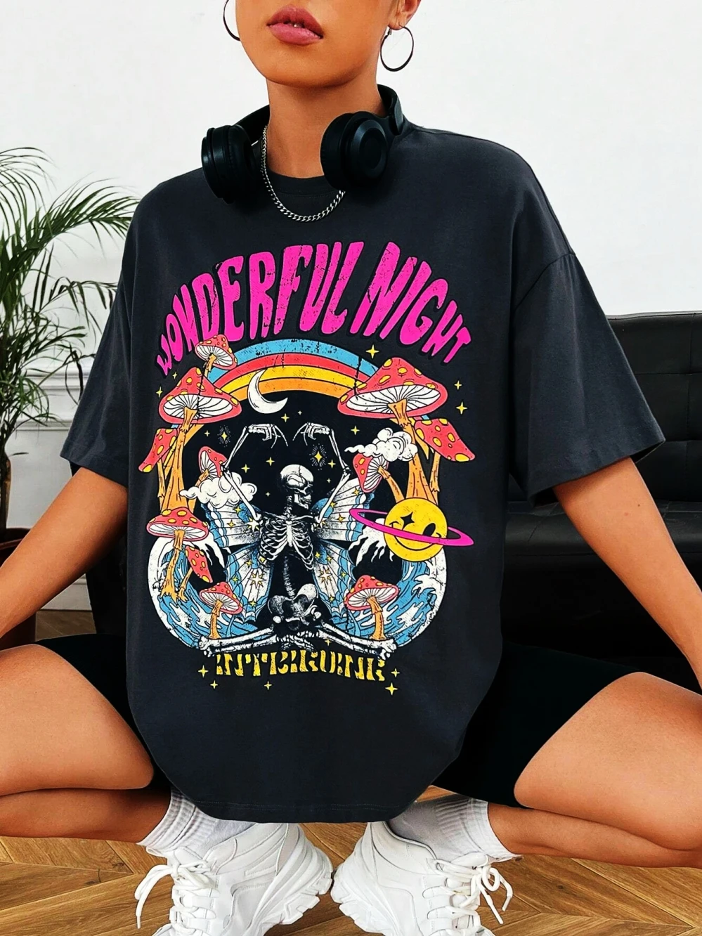 Dancing Skull Printed Female T-Shirts Cool Comfortable Tshirts Casual Fashion Funny Tee Shirts Hip Hop Oversized Women Tops