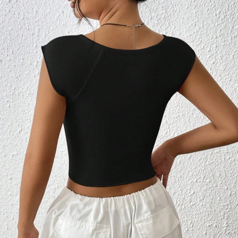 Instagram's new European and American sexy Spice girls design a thin short T-shirt with a slit under the chest