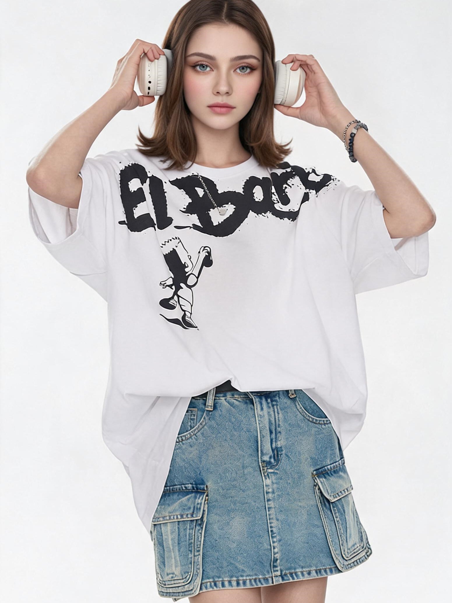 American Street Style Cartoon Graffiti Oversized T-shirt