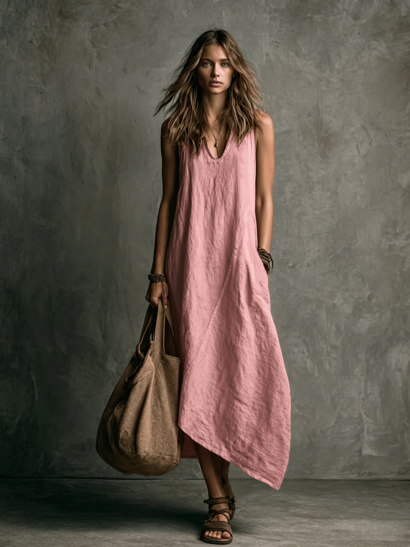 Loose-fitting, Flattering Solid Color Dress