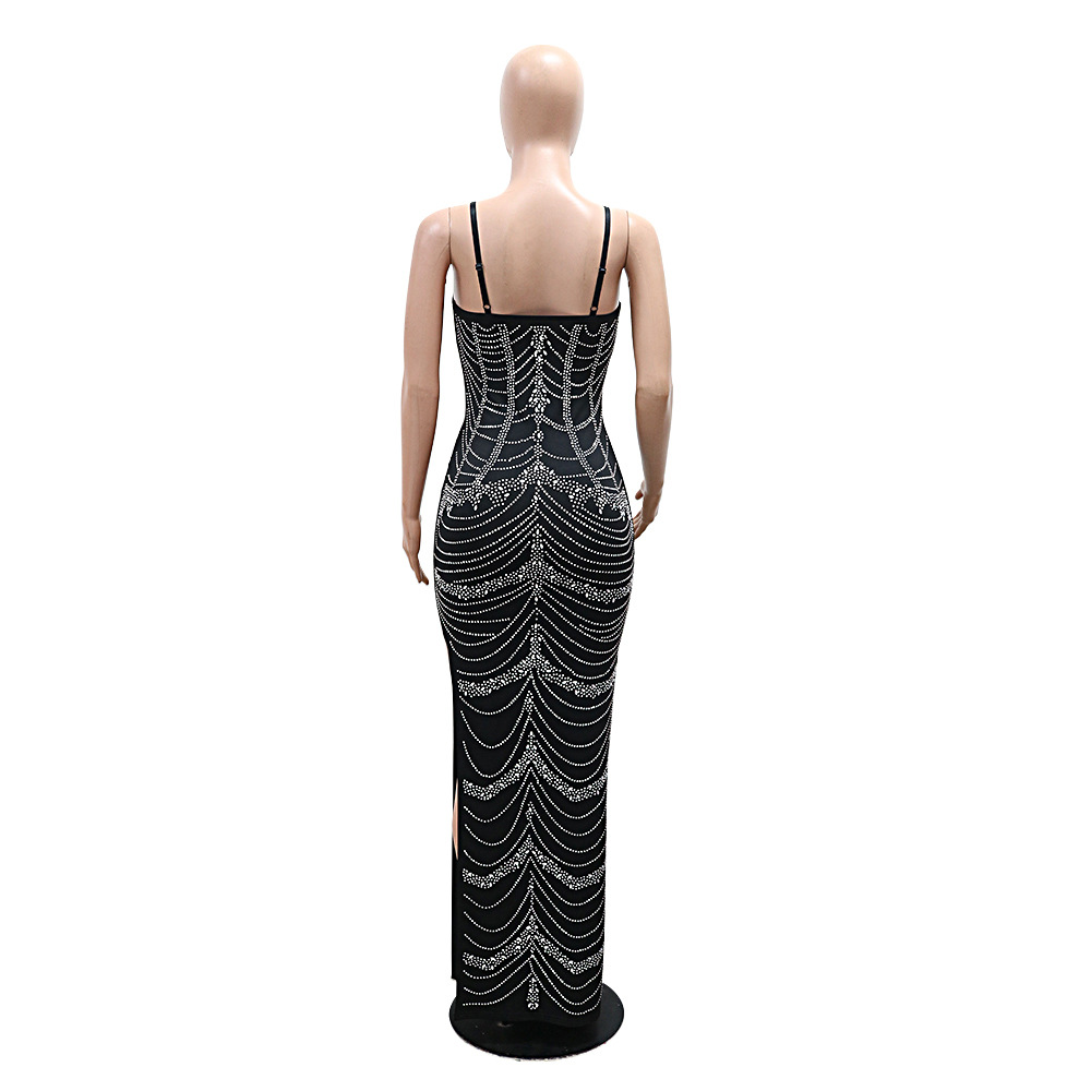 Women Wear Rhinestone Slim Fit Sexy Sheath Split Dress Women