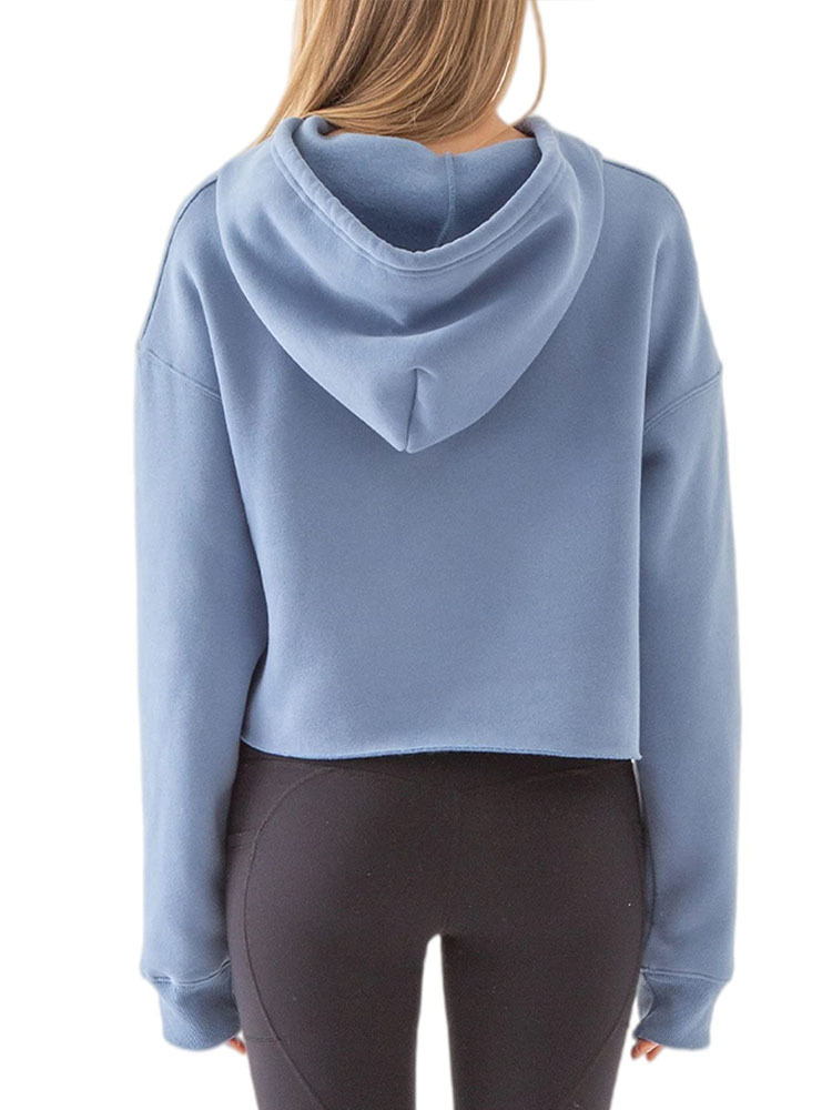 Women Sports Sweatshirt Autumn Winter Fleece-Lined Pullover Hoodie Personalized Bare Cropped Long Sleeved Top