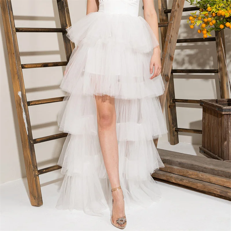 Tulle Skirts Women y2k Solid Color Elastic High Waist Asymmetrical Hem Long Skirts Summer Evening Party Skirt Clubwear