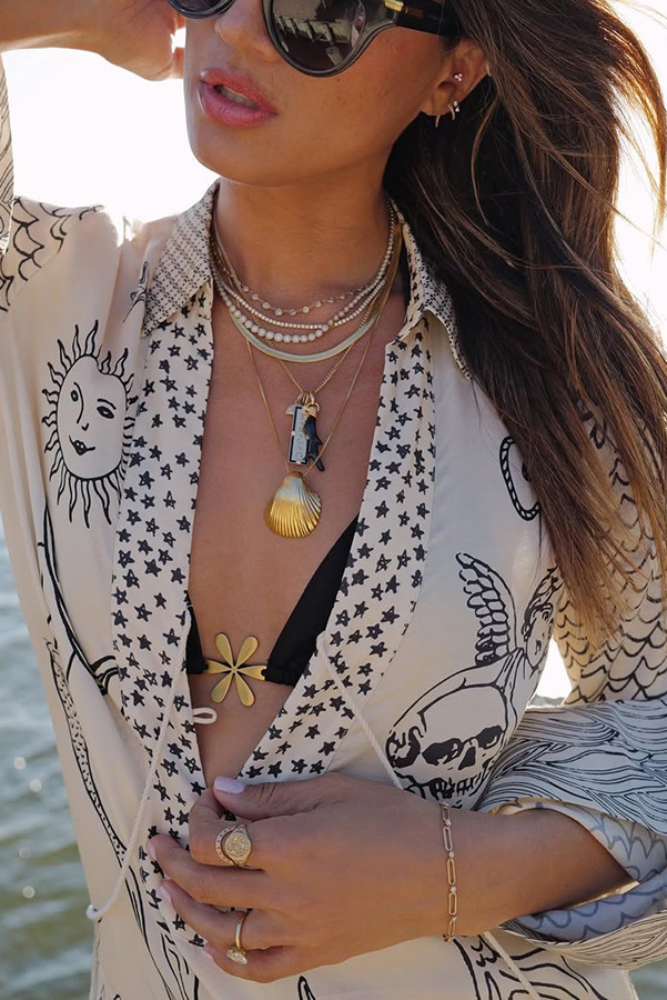Ladies' Wealthy Satin Unique Printed Tassel Shirt and Elastic Waist Shorts Set