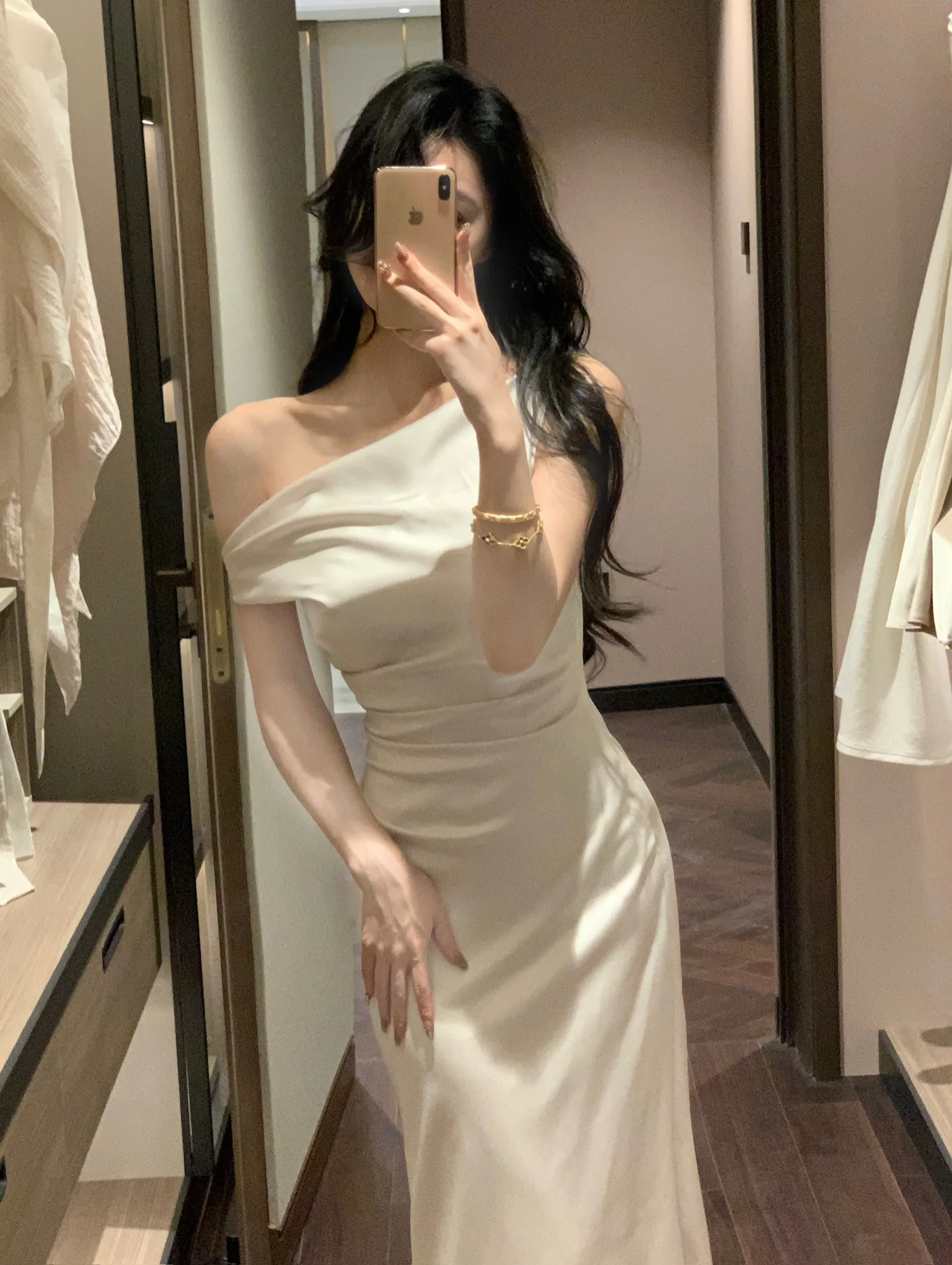 Elegant Bodycon Satin Long Dresses for Women Off Shoulder Solid French Mermaid Wedding Evening Party Dress Prom Robe Vestidos