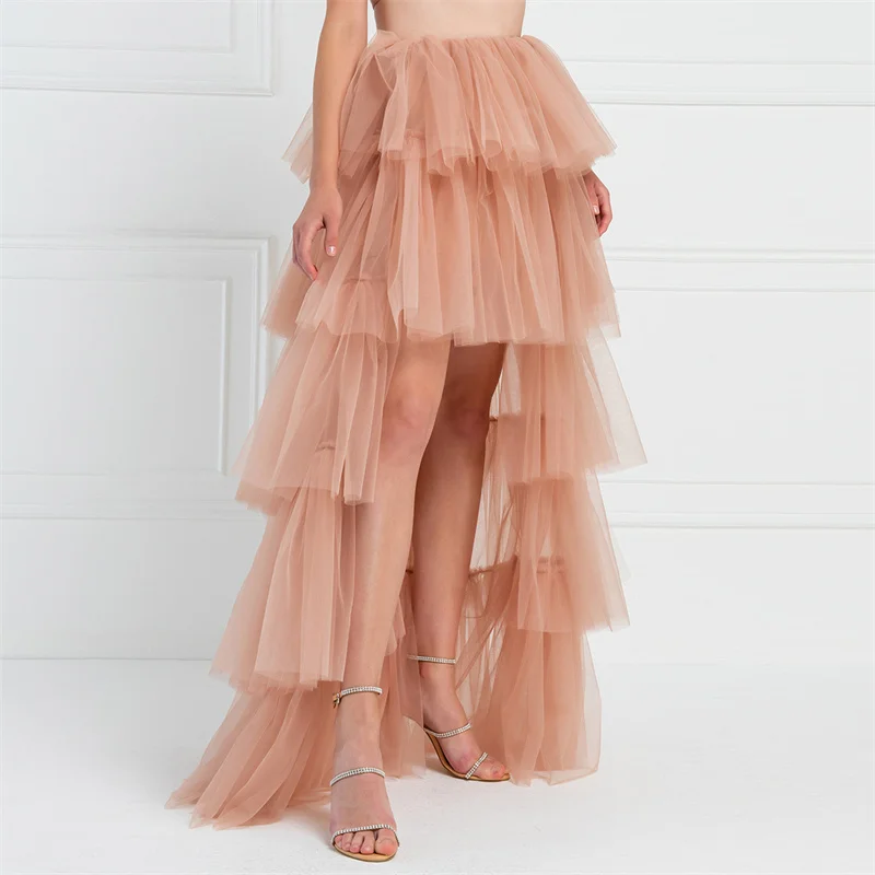 Tulle Skirts Women y2k Solid Color Elastic High Waist Asymmetrical Hem Long Skirts Summer Evening Party Skirt Clubwear