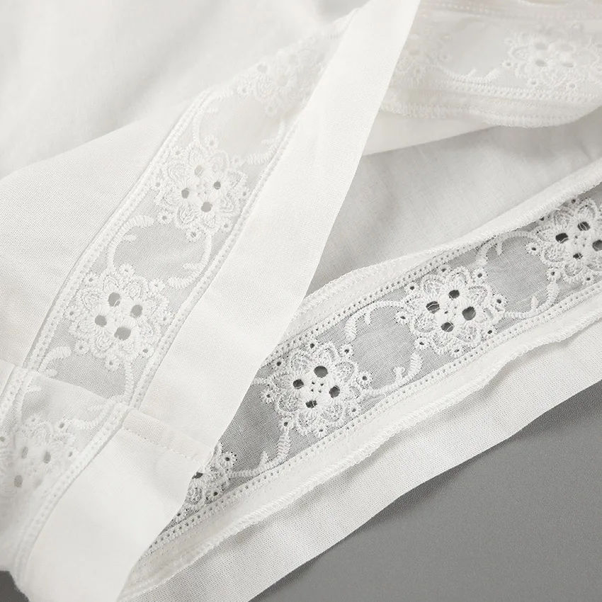 Fashion White Cotton Linen Hollow Out Lace Up Top And Short Pants Suit Women's Loose Top Casual Splice Sets Lady Summer