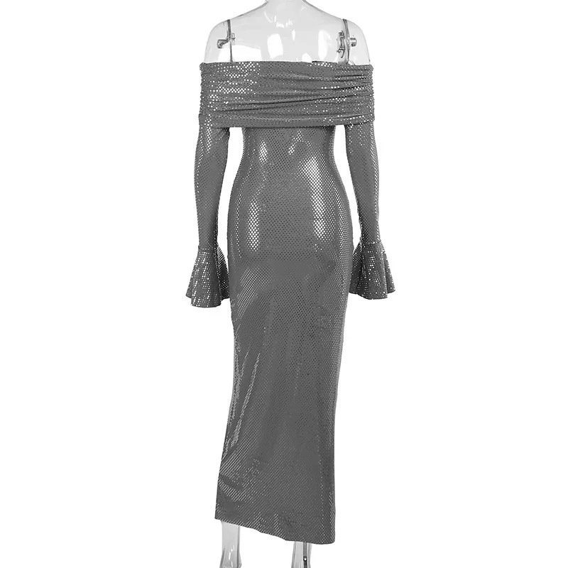 Sexy Buttocks Wrapped Long Dress For Women Fashion Temperament Ironing Board Slim One Line Neck Party Evening Dress