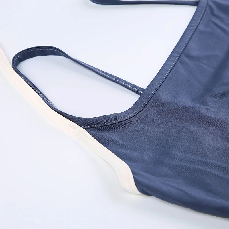 Contrast Patchwork Halter Lace-Up Camisole Crop Top Women Basic Casual Streetwear