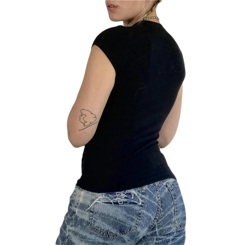 Rhinestone T Shirt y2k Aesthetic Fairy Grunge Cross Wings Pattern Short Sleeve Tops Casual Graphic Tee 2000s Streetwear