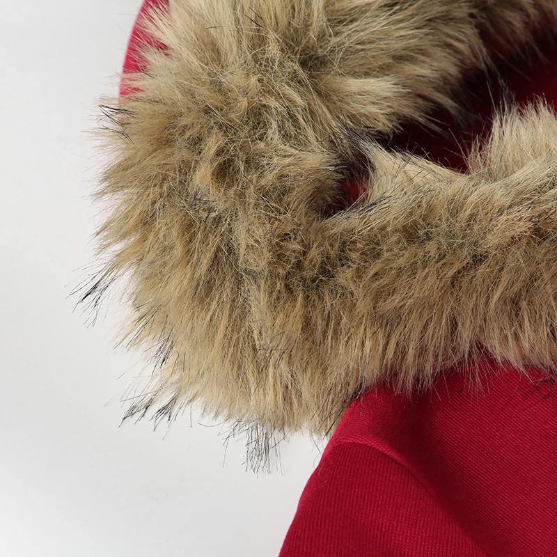 Y2K Fur Trim Hooded Sweatshirt Red Letter Print Zipper Coat with Pocket Women Streetwear Winter 90s Outwear Vintage