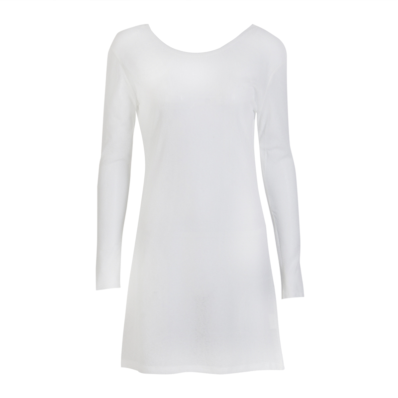 Backless White Dress Women Sheer Transparent Round Neck Long Sleeve Knitted Bodycon Dress Sexy Party Dresses Beachwear