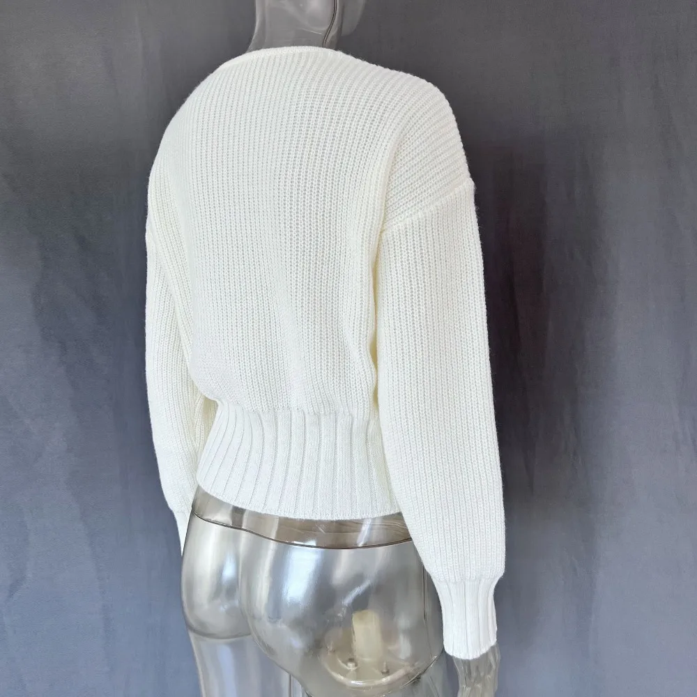 Autumn Knit Sweater Cardigan For Women Tee Bow Fashion Hollow Out Ribbed Patchwork Lace-Up Top Female Knitwear Cardigan