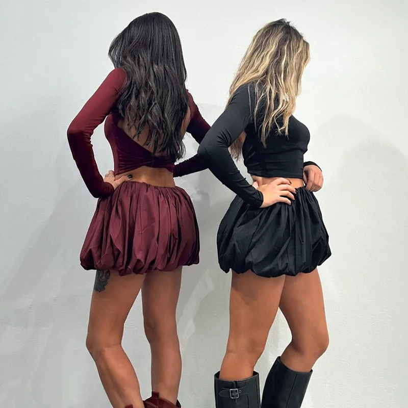 Woman Skirt Two Pieces Set Tight Backless Twist Crop Top High Waist Bud Skirt Elegant Suit Solid Lady Autumn Fashion New