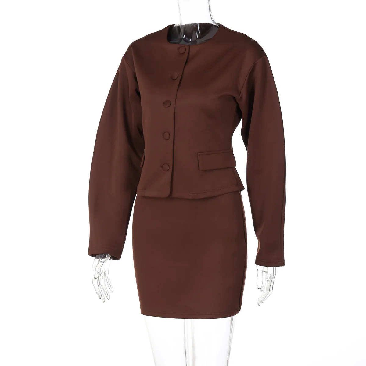 Fashion Cardigan Skirt Two Pieces Set Female Button Long Sleeve Top Slim Solid Mini Skirt Chic Matching Set Autumn Casual