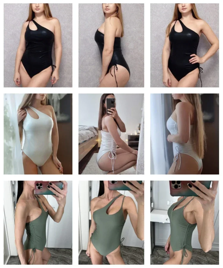Sexy Deep V Neck One Piece Swimsuit Women Solid Yellow White Hollow Out Pleate Swimwear Beach Bandage Bathing Suit Monokini