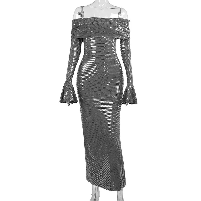 Sexy Buttocks Wrapped Long Dress For Women Fashion Temperament Ironing Board Slim One Line Neck Party Evening Dress