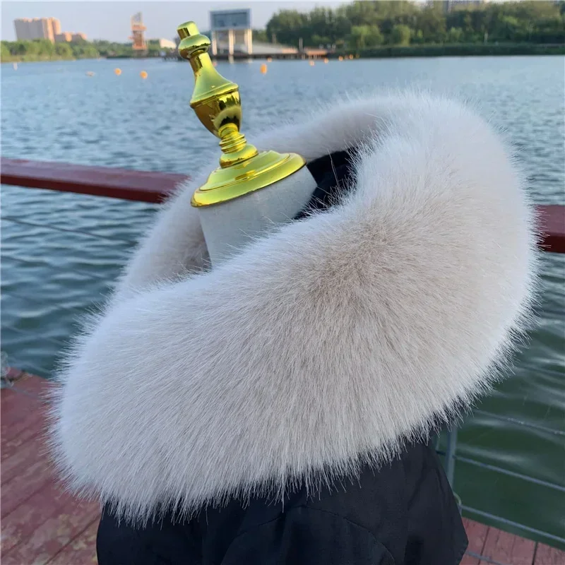 Soft Women Scarf Winter Faux Fox Fur Collar Furry Warm Thicken Men Parka Coat Hood Decor Fake Fur Shawl Luxury Scarves