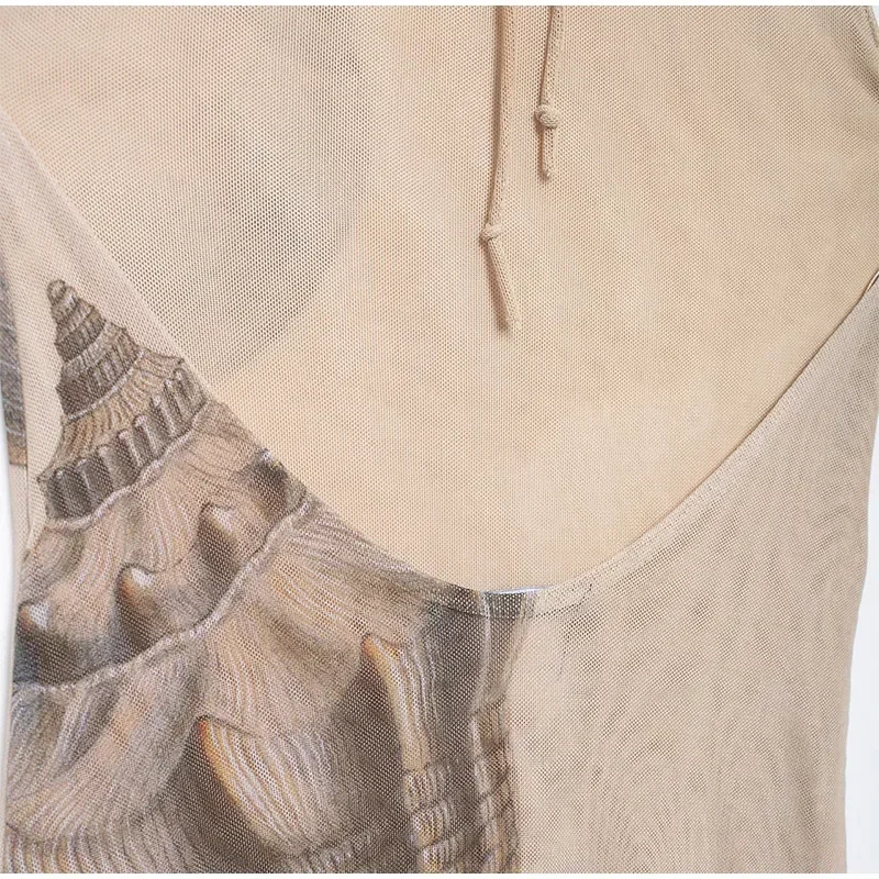 Print Backless Tulle Long Dresses For Women Halter Lace Up Sleeveless Holiday Dresses 2025 Fashion Slim Beach Vacation Robes