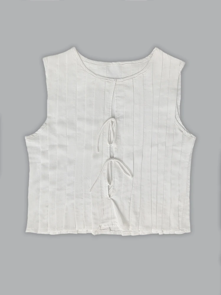 White Bandage Ribbed Tank Top Shirts For Women Hollow Out Sleeveless Slim Summer Fashion Vest Women's Lace-Up Vest Y2k Top